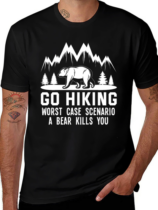 Go Hiking Bear Graphic T-Shirt - Funny Outdoor Adventure Tee