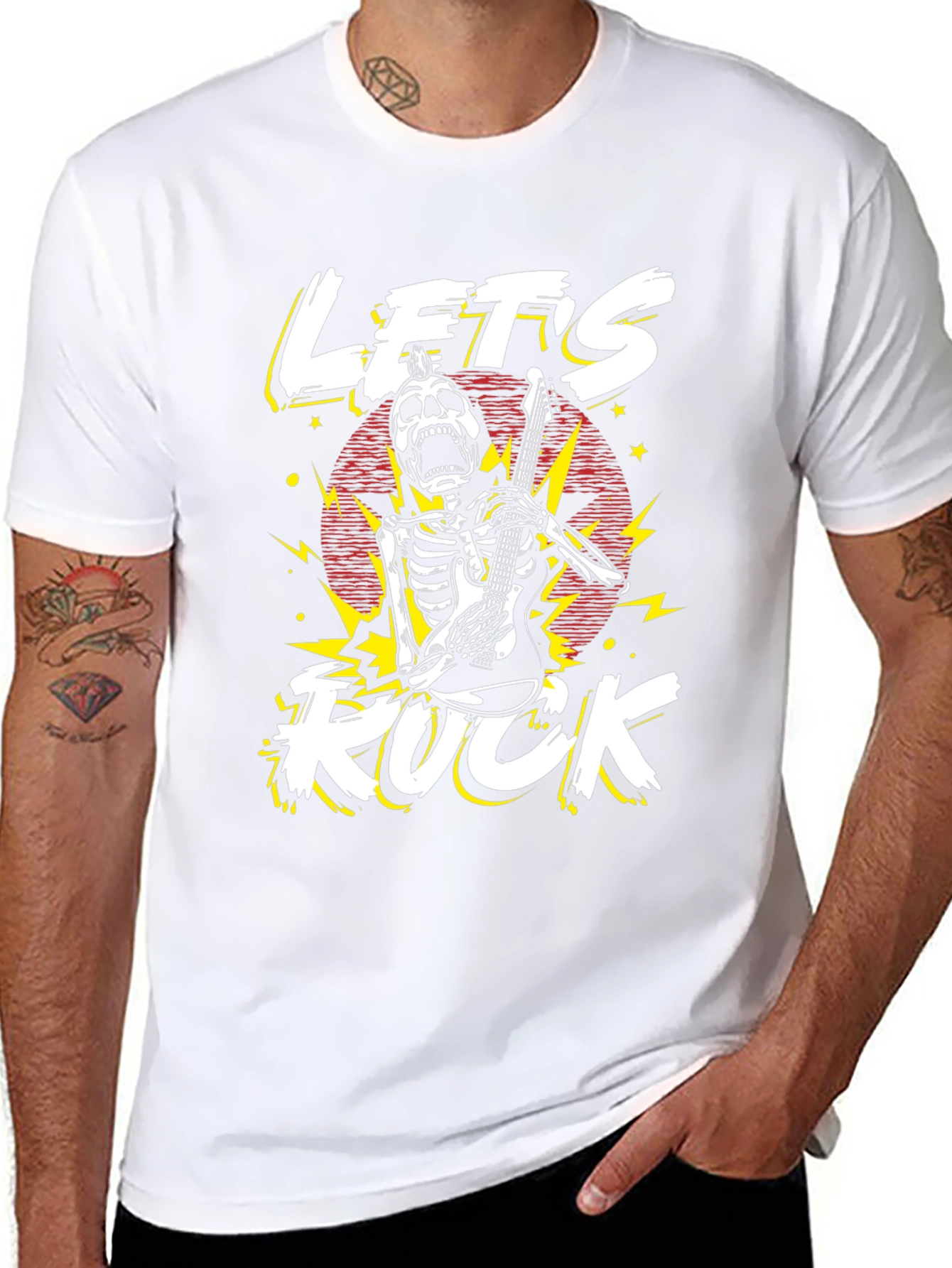 Lets Rock Skeleton Guitarist Graphic T-Shirt