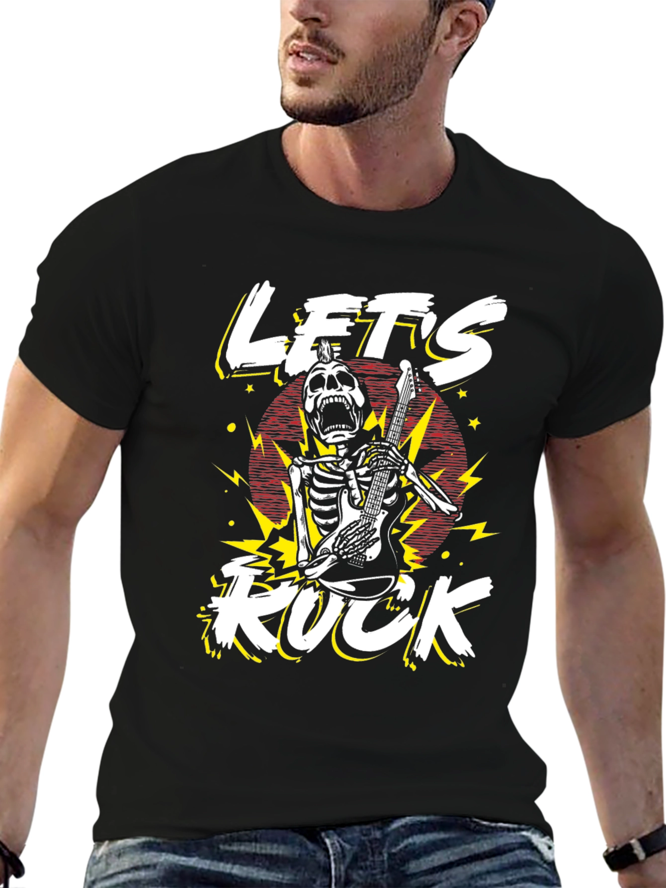 Lets Rock Skeleton Guitarist Graphic T-Shirt