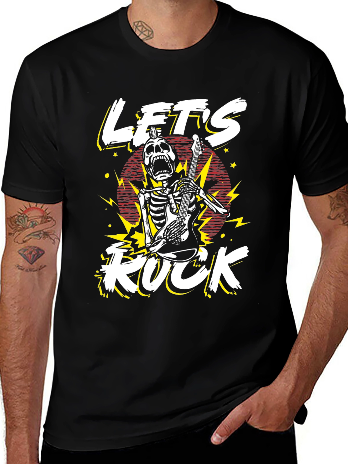 Lets Rock Skeleton Guitarist Graphic T-Shirt