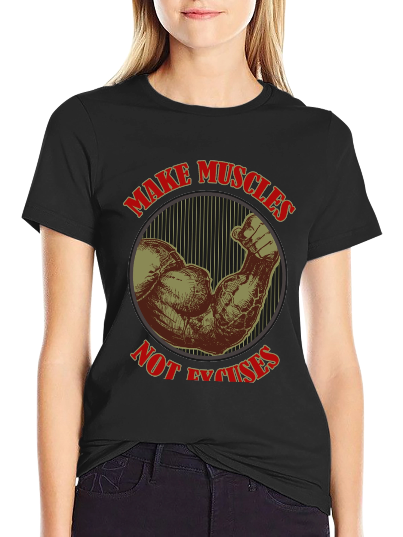 Make Muscles Not Excuses Black T-Shirt