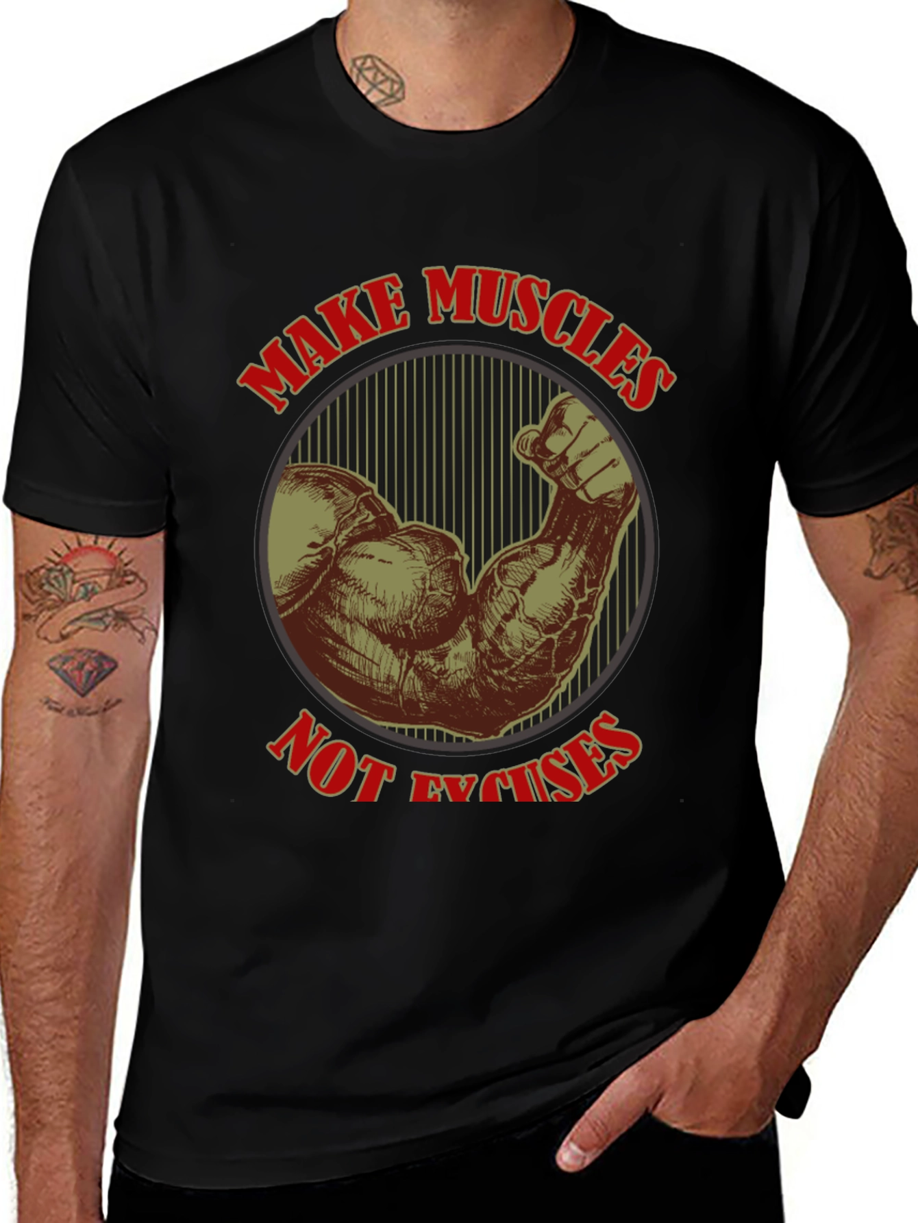 Make Muscles Not Excuses Black T-Shirt