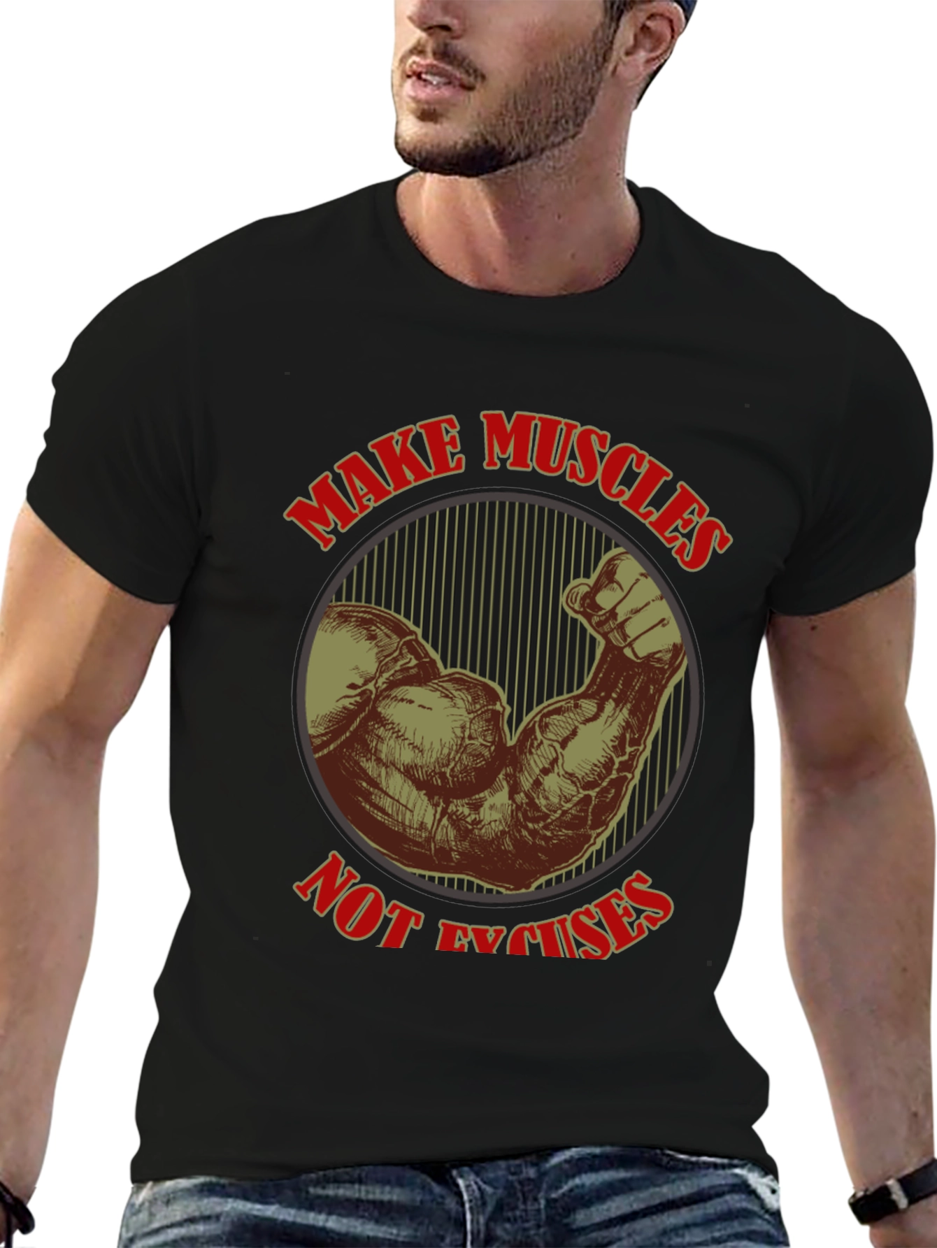 Make Muscles Not Excuses Black T-Shirt