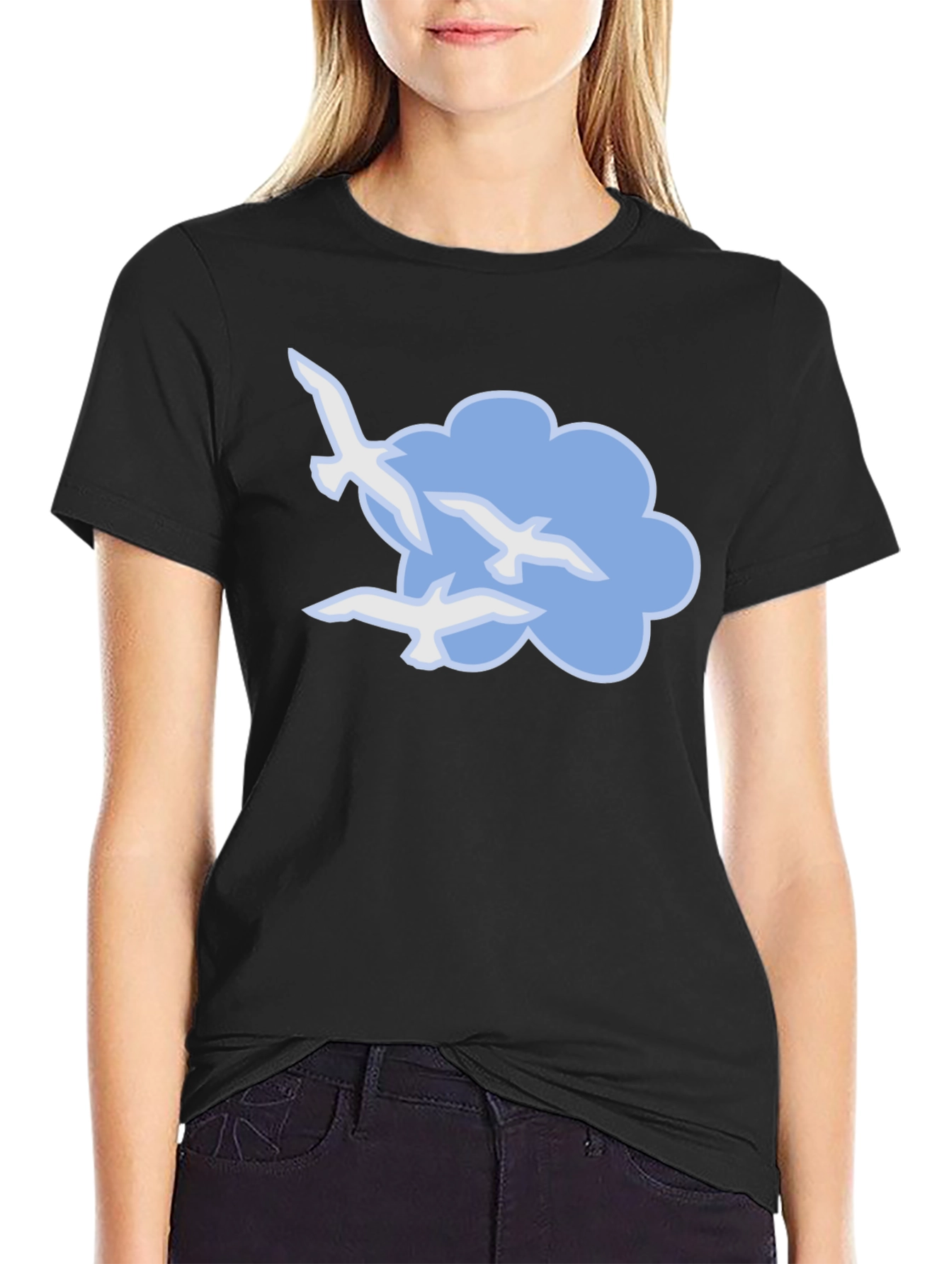 Bird Cloud Graphic Black T-Shirt