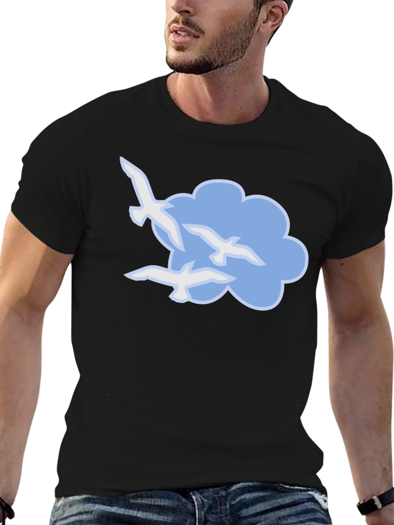 Bird Cloud Graphic Black T-Shirt