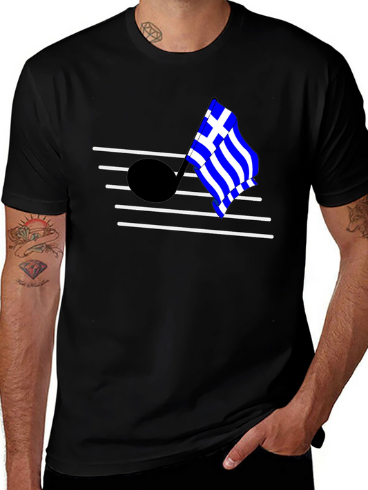 Greek Flag Music Note T-Shirt - Black