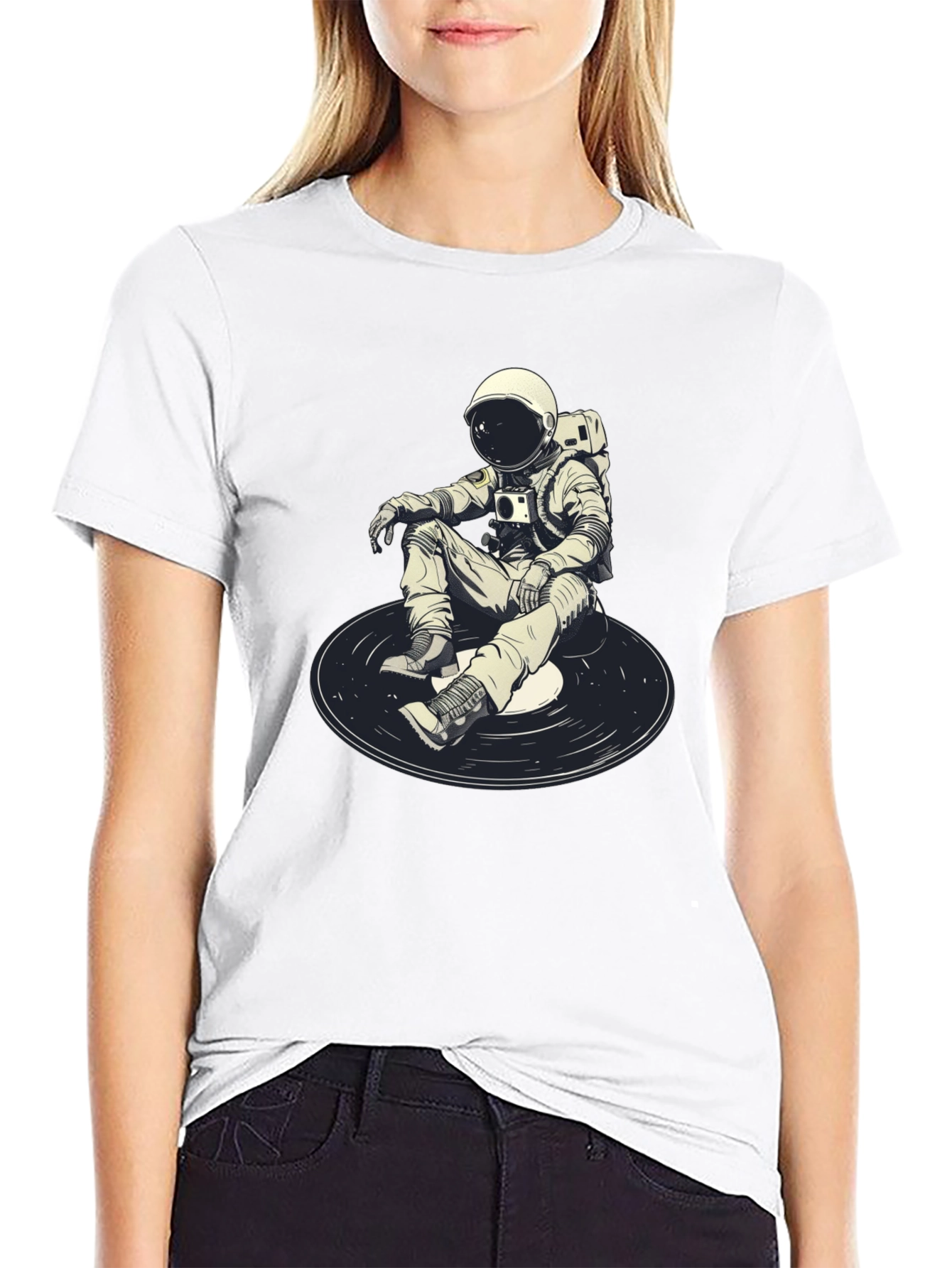 Astronaut DJ Graphic T-Shirt - Black Cotton Blend