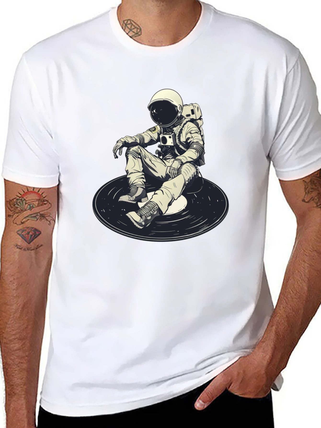 Astronaut DJ Graphic T-Shirt - Black Cotton Blend