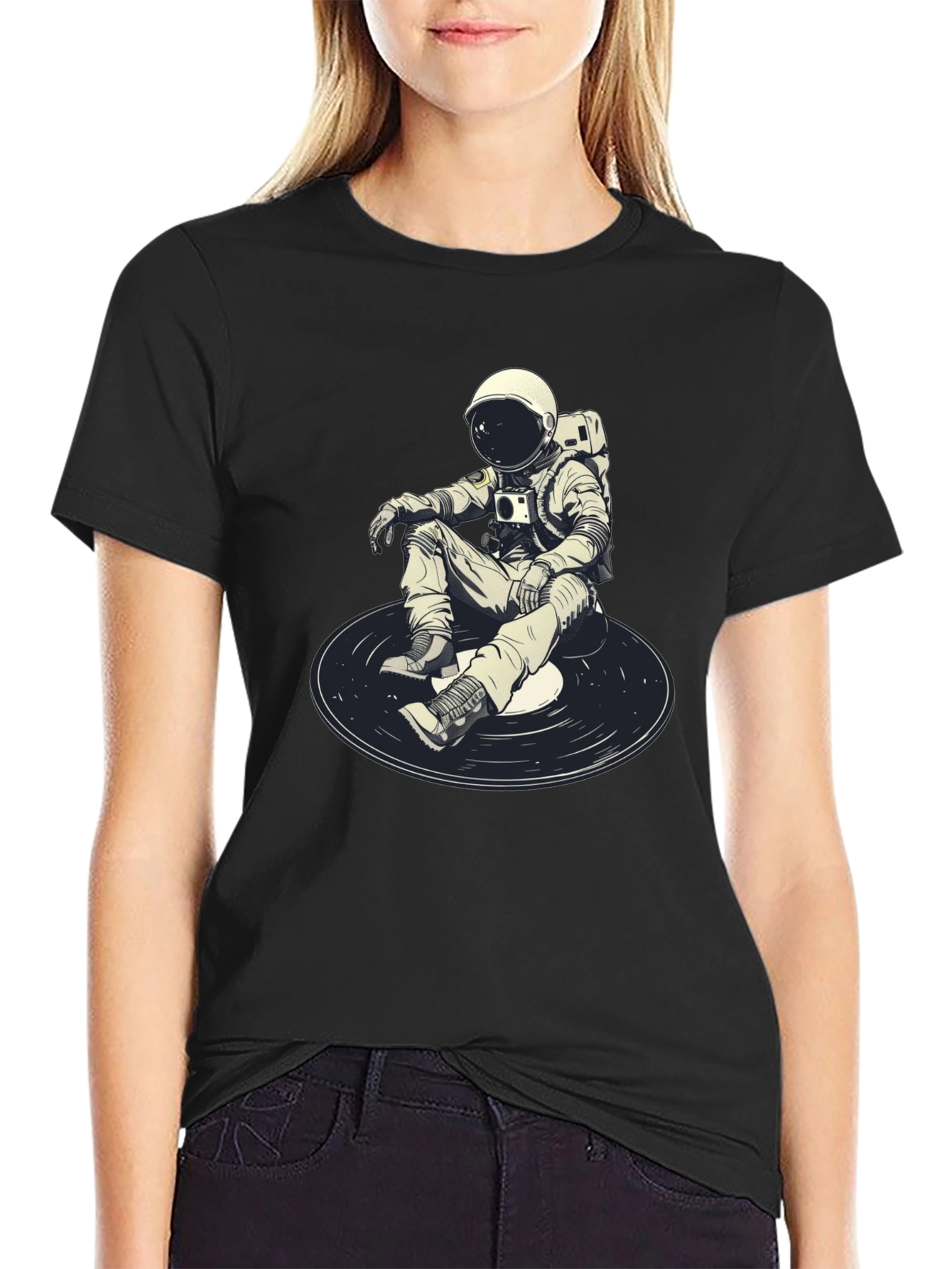 Astronaut DJ Graphic T-Shirt - Black Cotton Blend