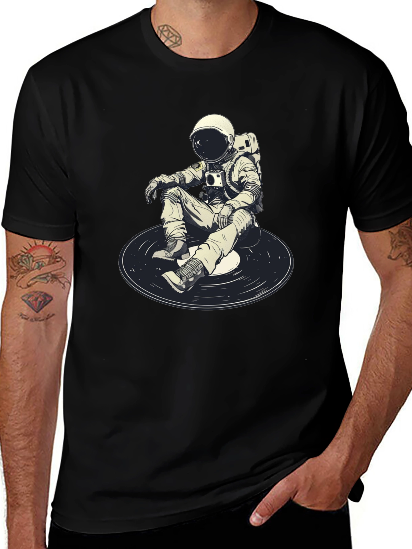 Astronaut DJ Graphic T-Shirt - Black Cotton Blend
