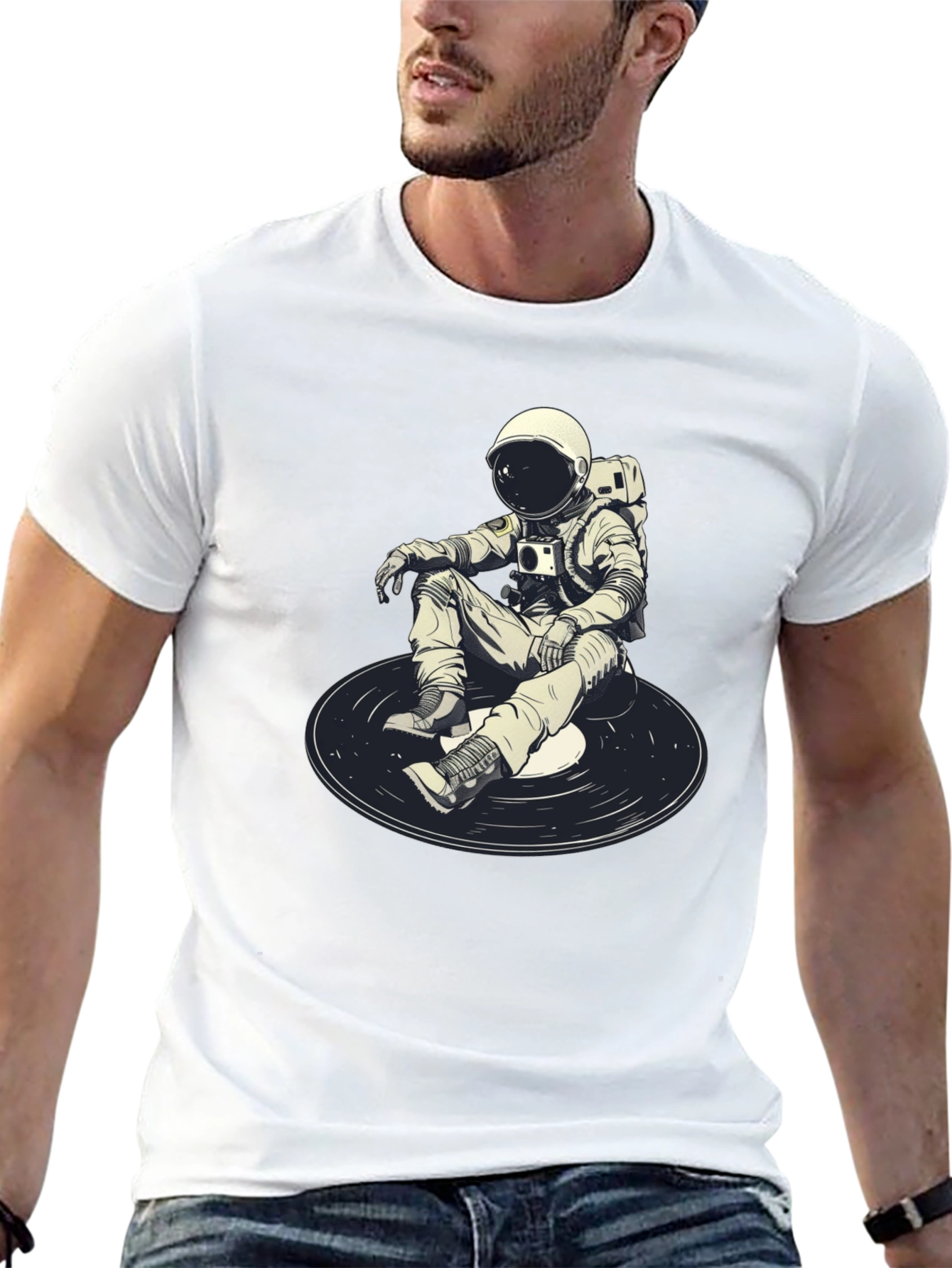 Astronaut DJ Graphic T-Shirt - Black Cotton Blend