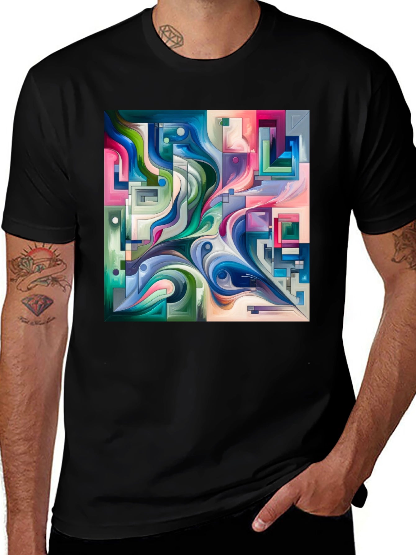 Abstract Art Graphic Print Black T-Shirt
