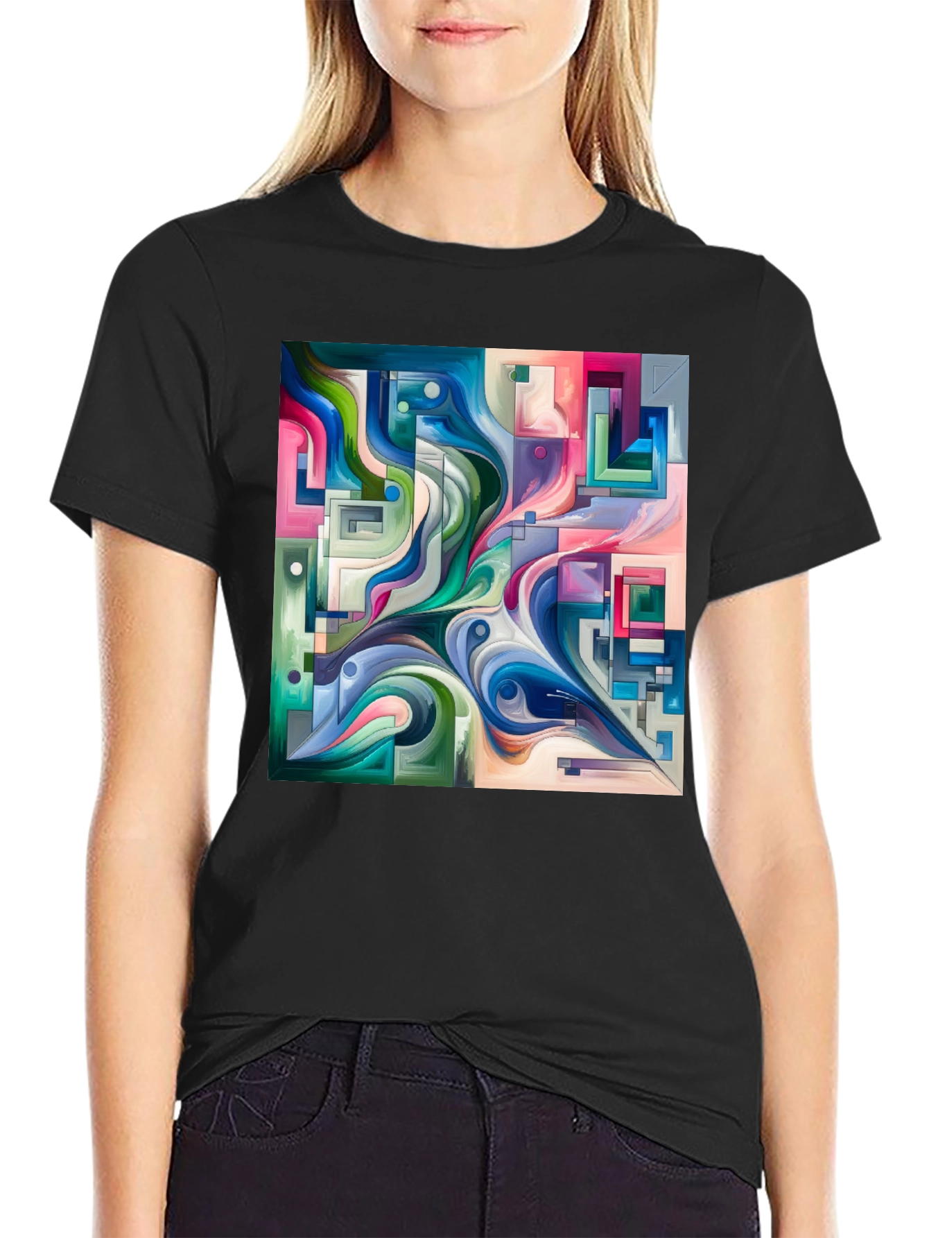 Abstract Art Graphic Print Black T-Shirt