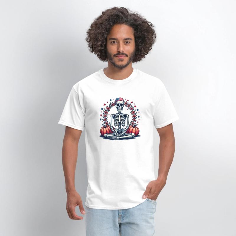 Patriotic Skeleton with Pumpkins - Halloween and A
