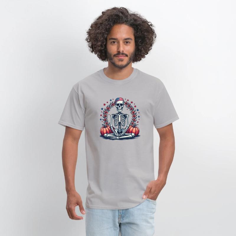 Patriotic Skeleton with Pumpkins - Halloween and A