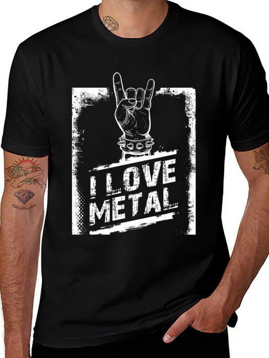 I Love Metal Graphic Tee - Rock On Hand T-Shirt