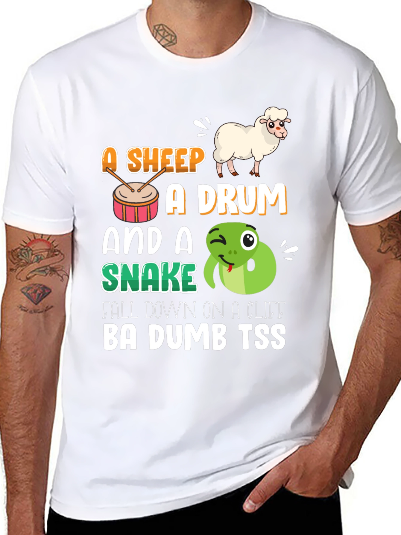 Funny Animal Pun T-Shirt - Sheep Drum & Snake