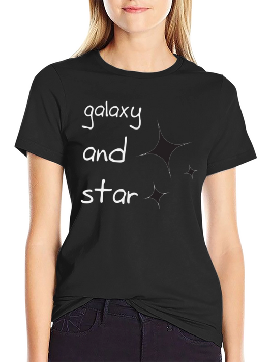 Galaxy and Star Graphic Black T-Shirt