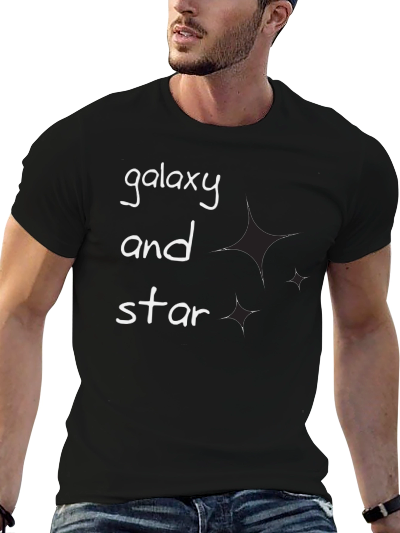 Galaxy and Star Graphic Black T-Shirt