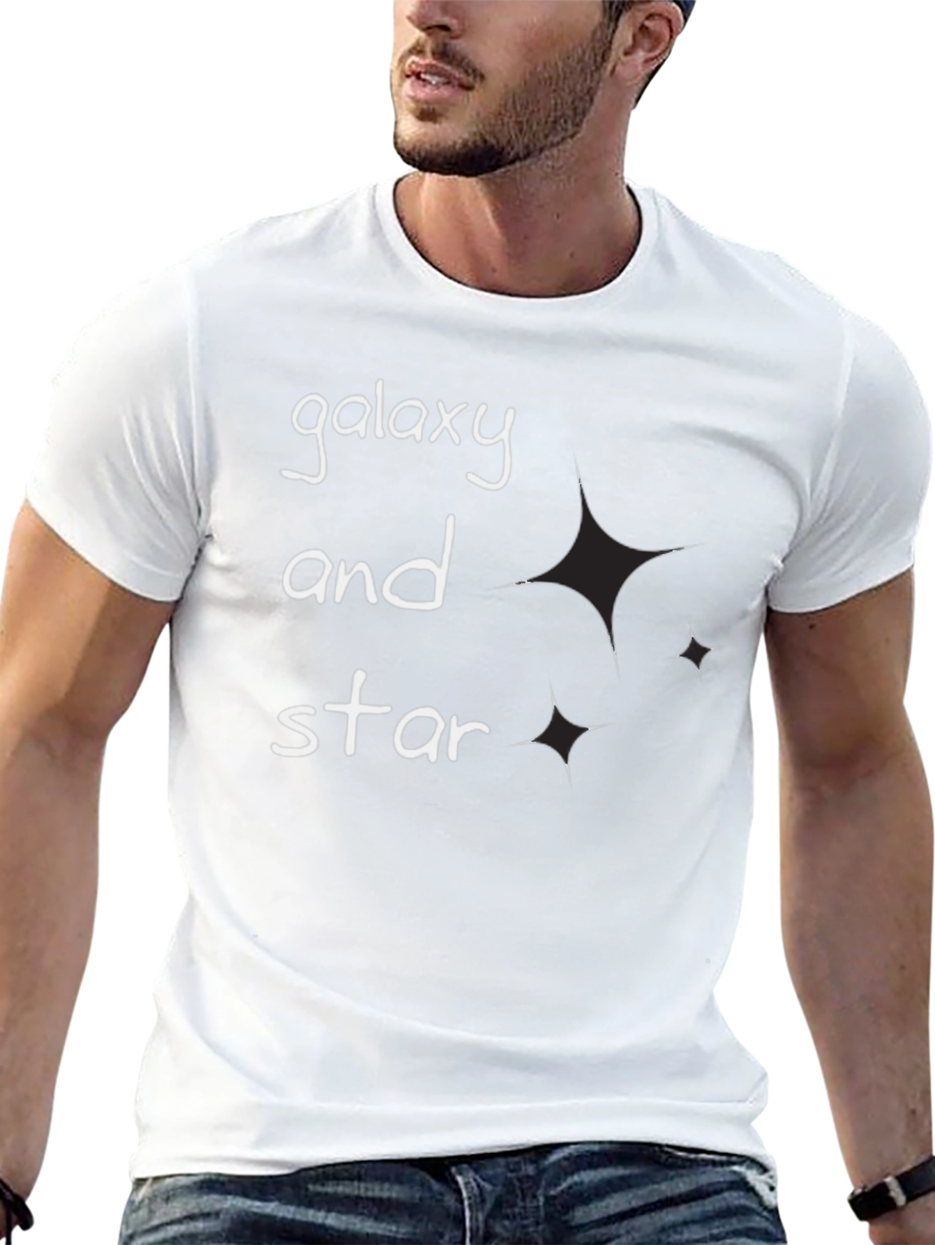 Galaxy and Star Graphic Black T-Shirt