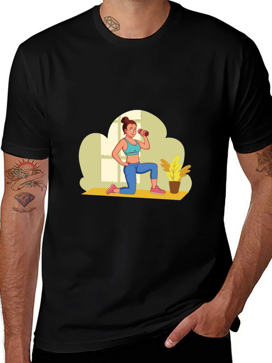 Black Graphic T-Shirt - Fitness Woman Design