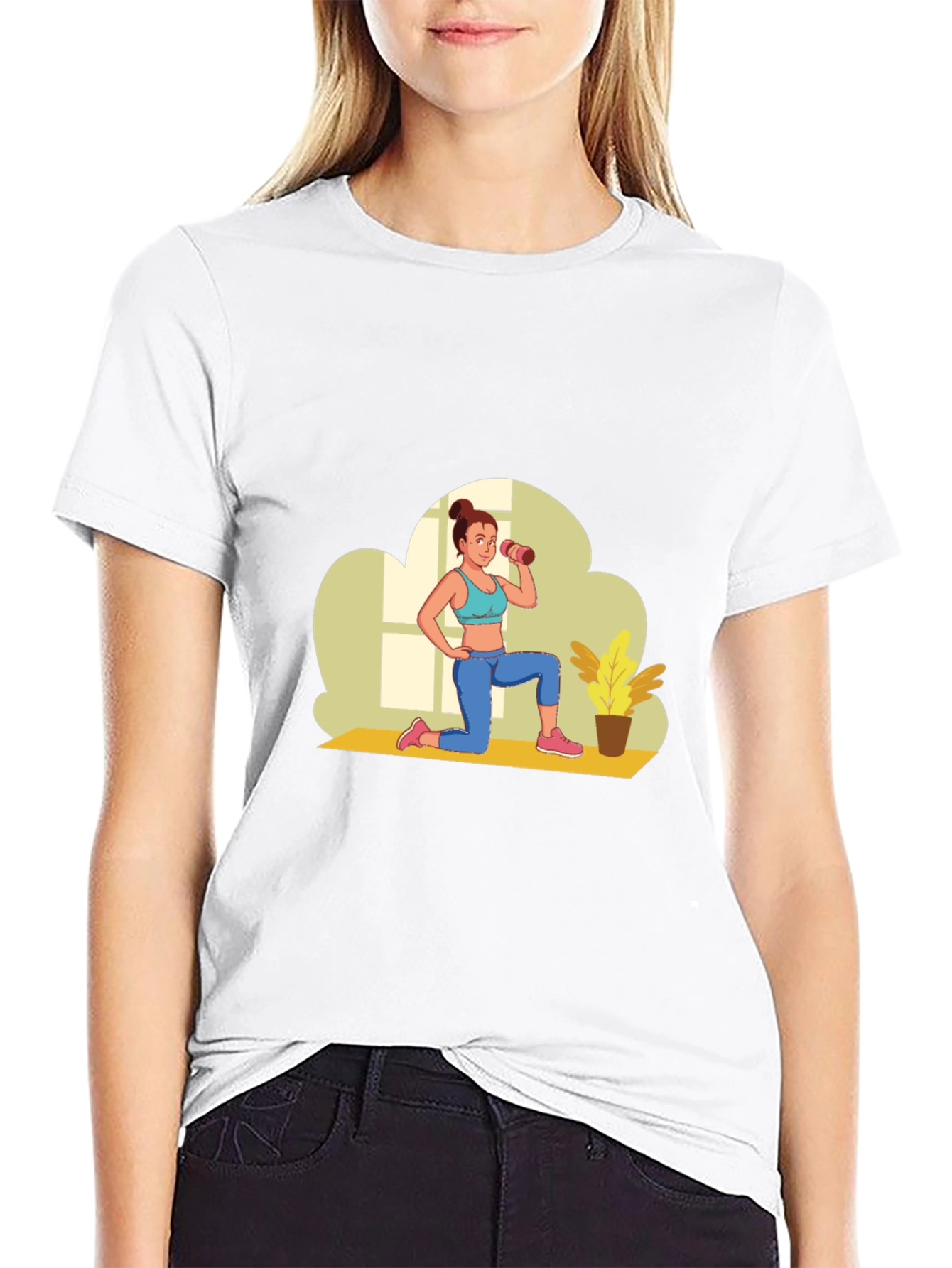 Black Graphic T-Shirt - Fitness Woman Design