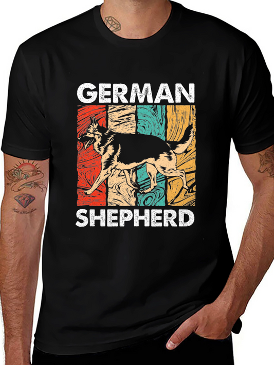 German Shepherd Vintage Style Graphic Tee - Black Cotton Shirt