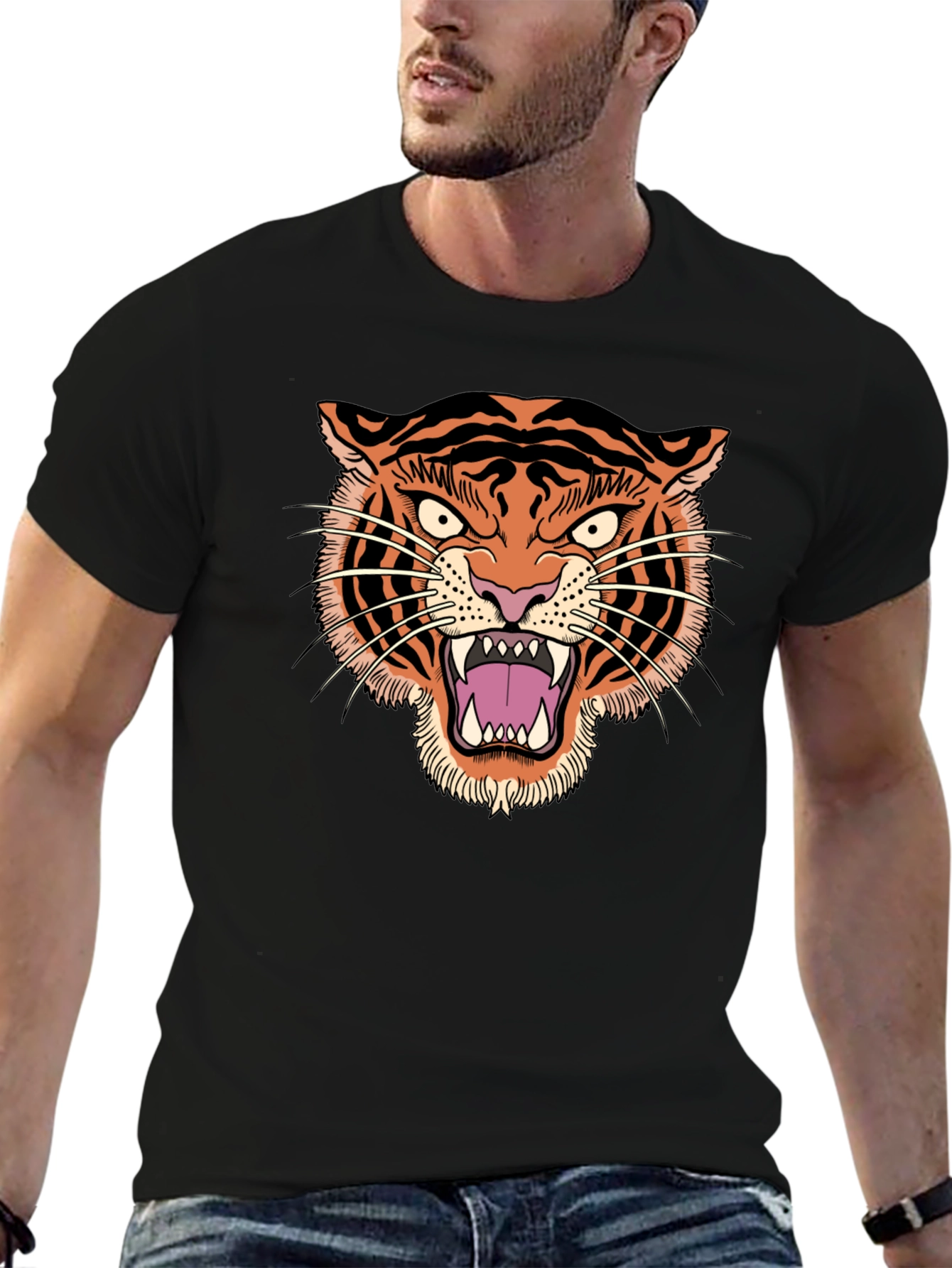 Tiger Graphic Black T-Shirt - Bold Animal Print Tee