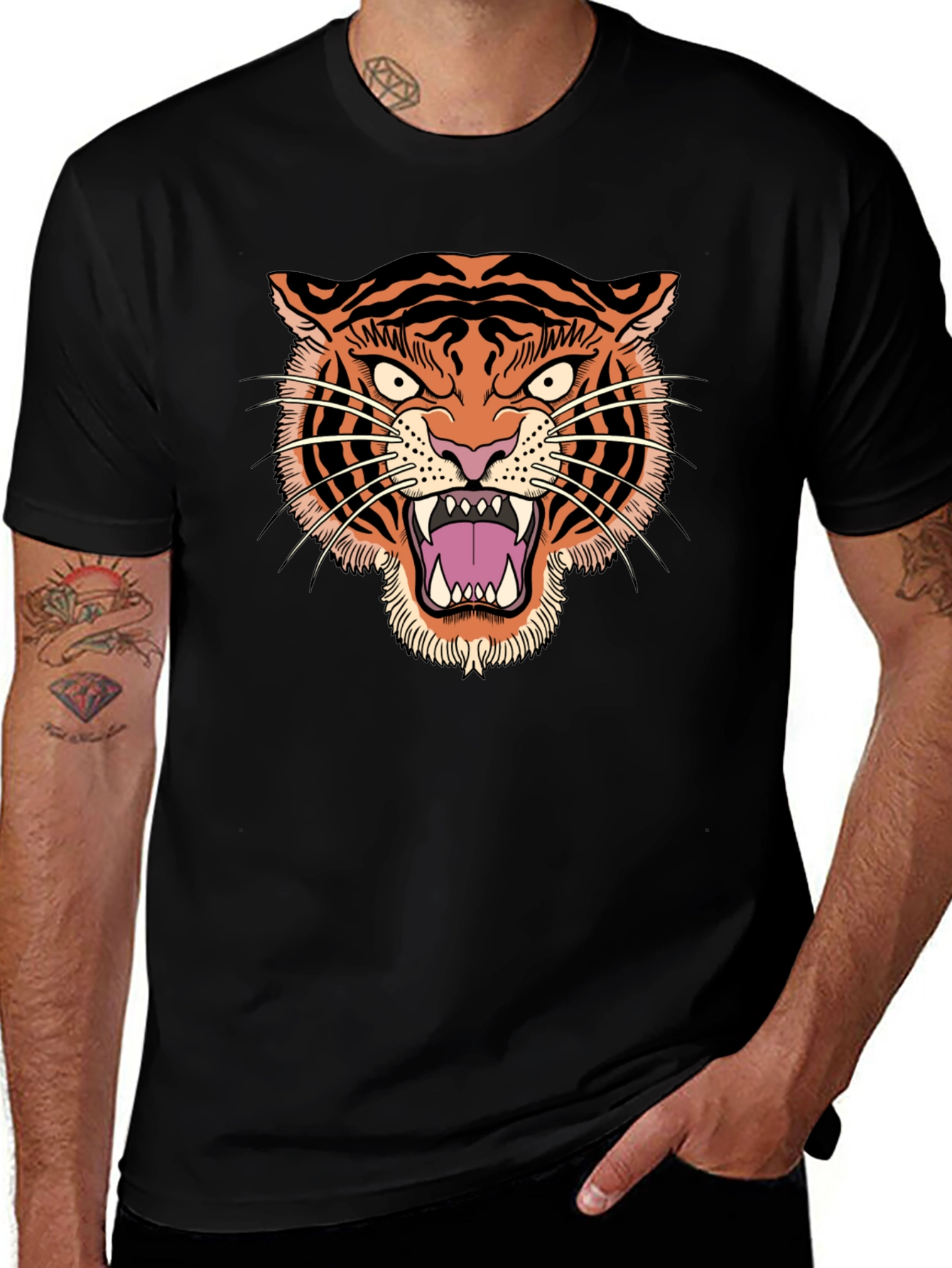 Tiger Graphic Black T-Shirt - Bold Animal Print Tee