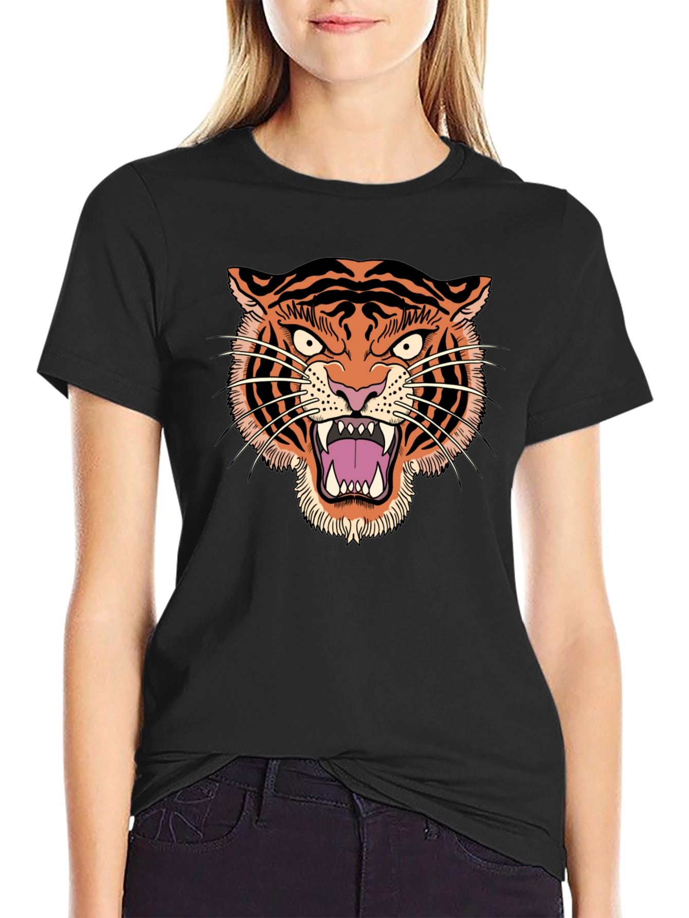 Tiger Graphic Black T-Shirt - Bold Animal Print Tee