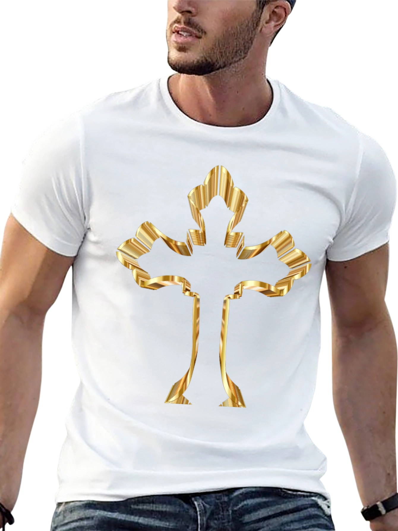 Golden Cross Graphic Print Black T-Shirt