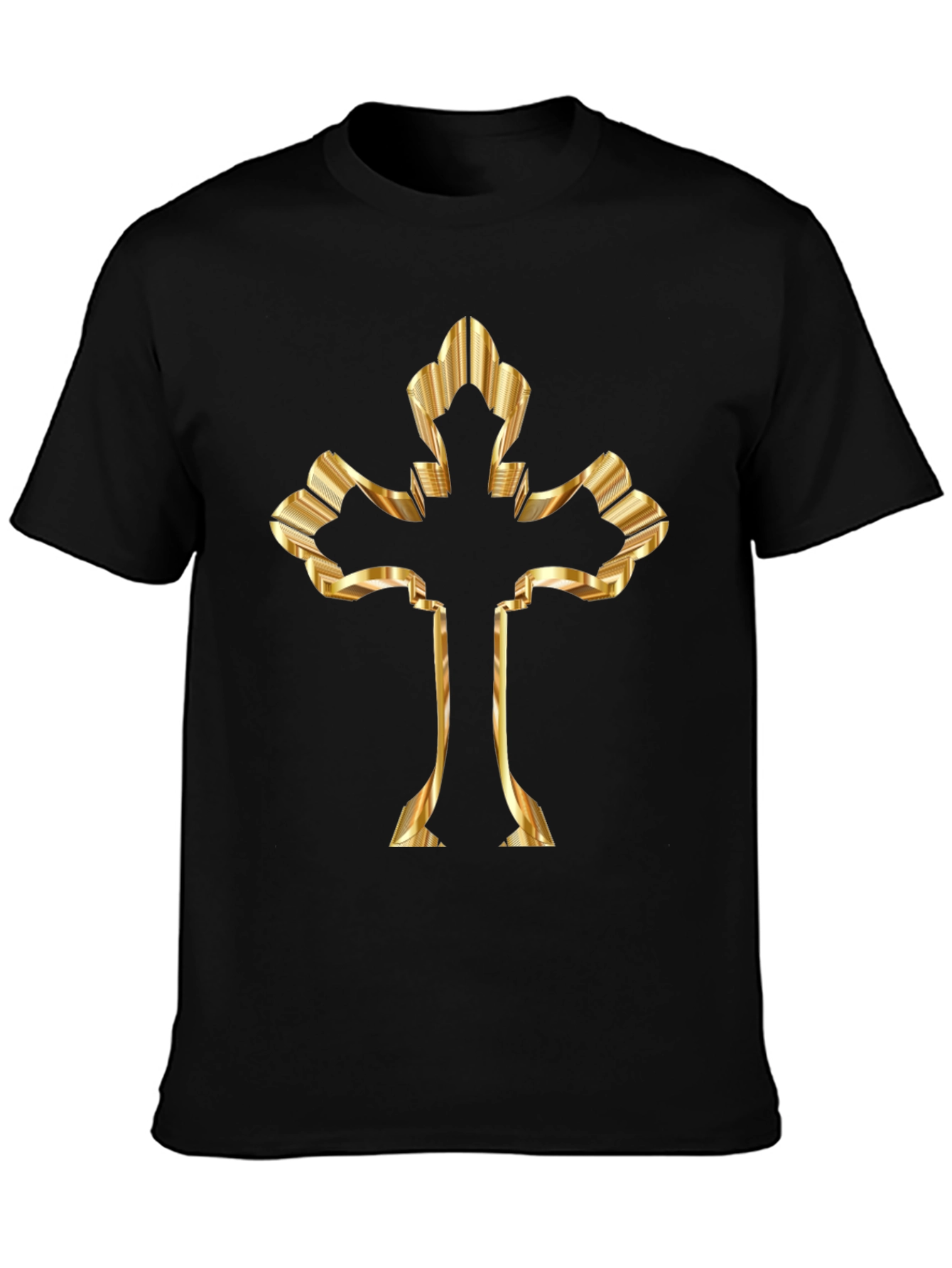 Golden Cross Graphic Print Black T-Shirt