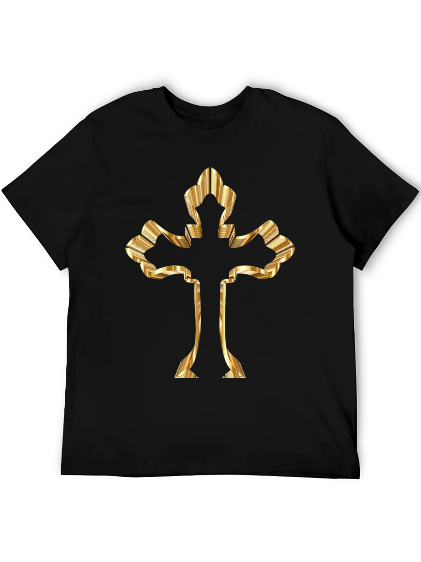 Golden Cross Graphic Print Black T-Shirt
