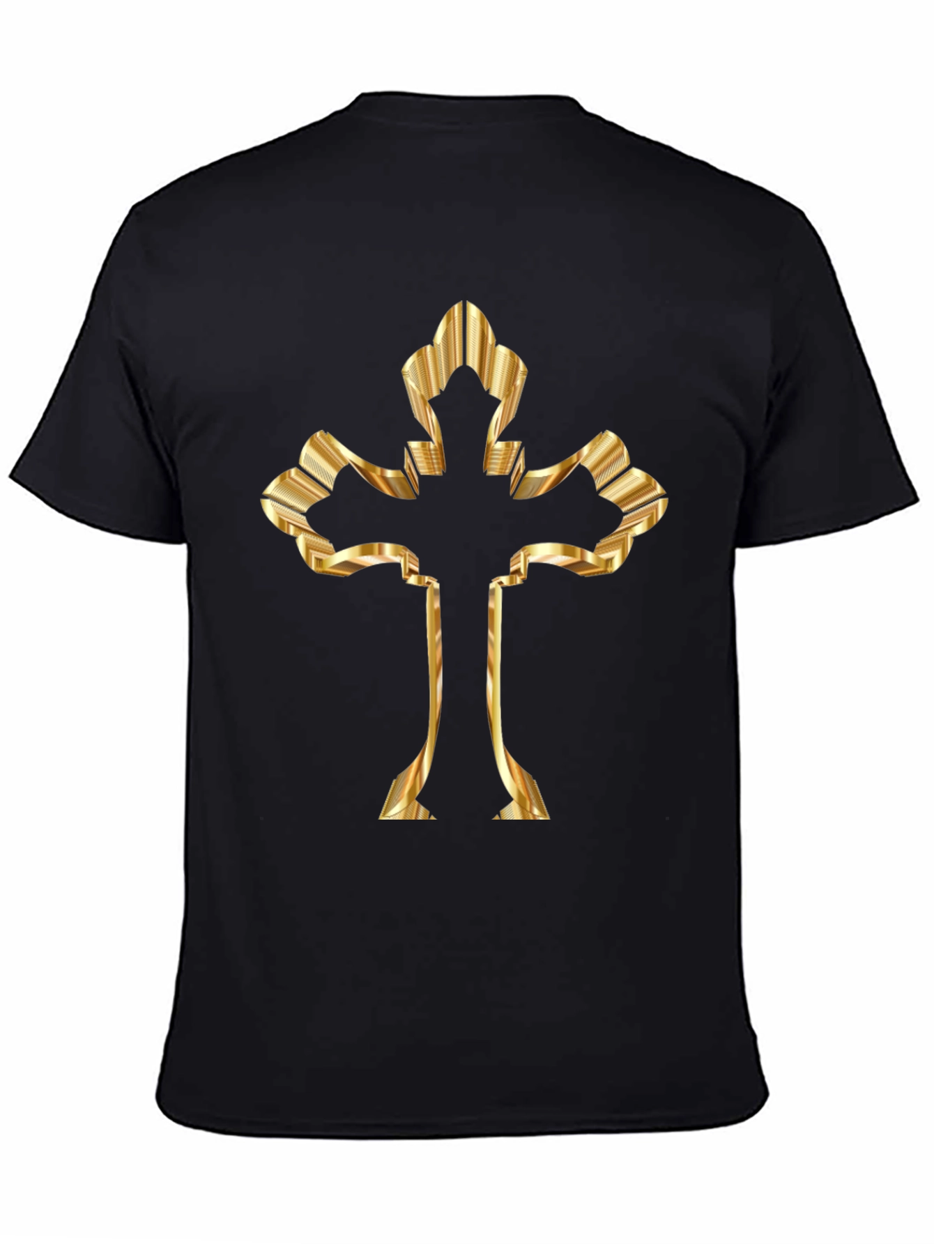 Golden Cross Graphic Print Black T-Shirt