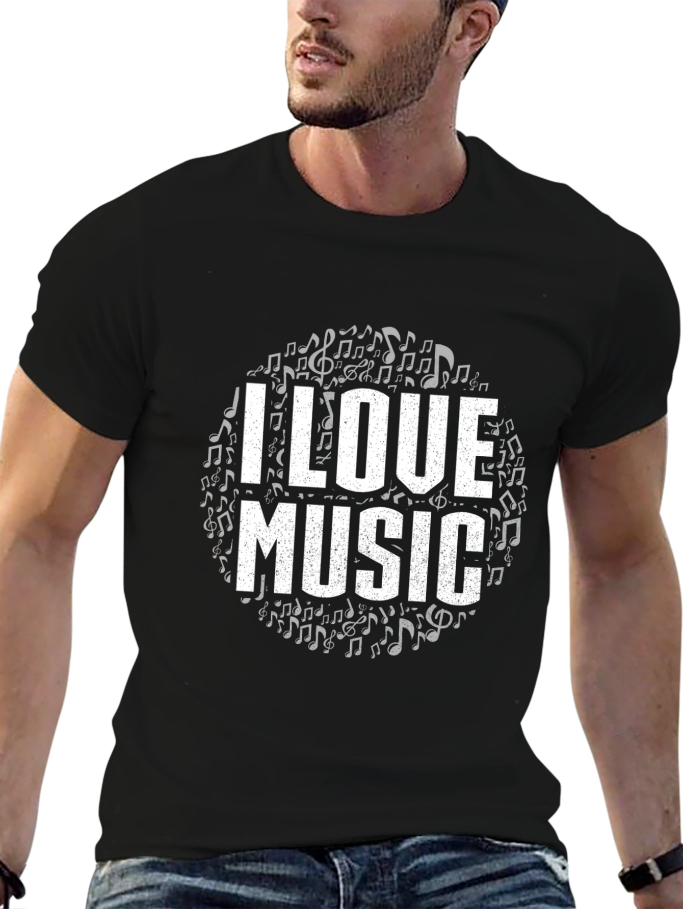 I Love Music Black Graphic Tee Shirt