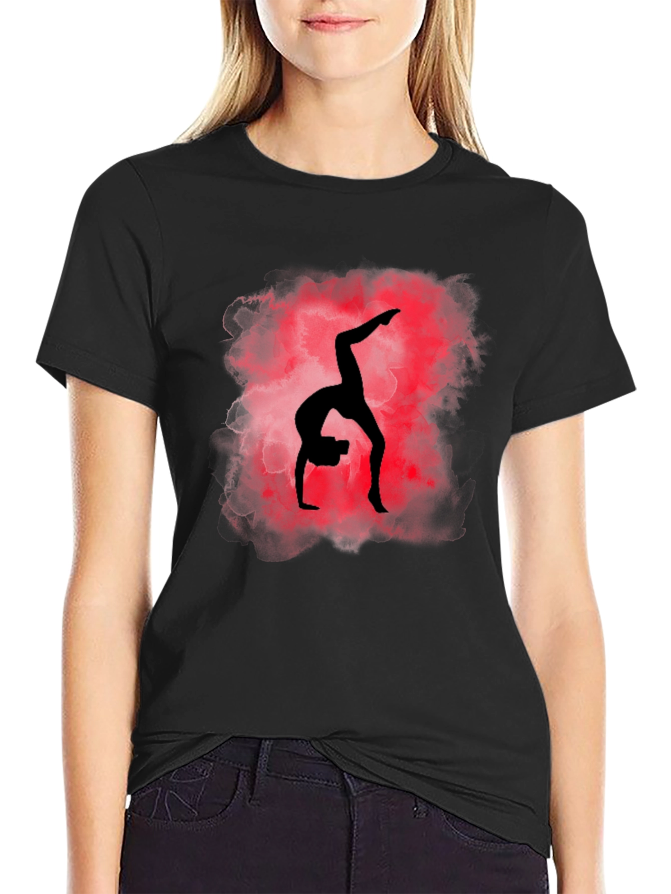 Gymnast Silhouette Graphic Tee - Black