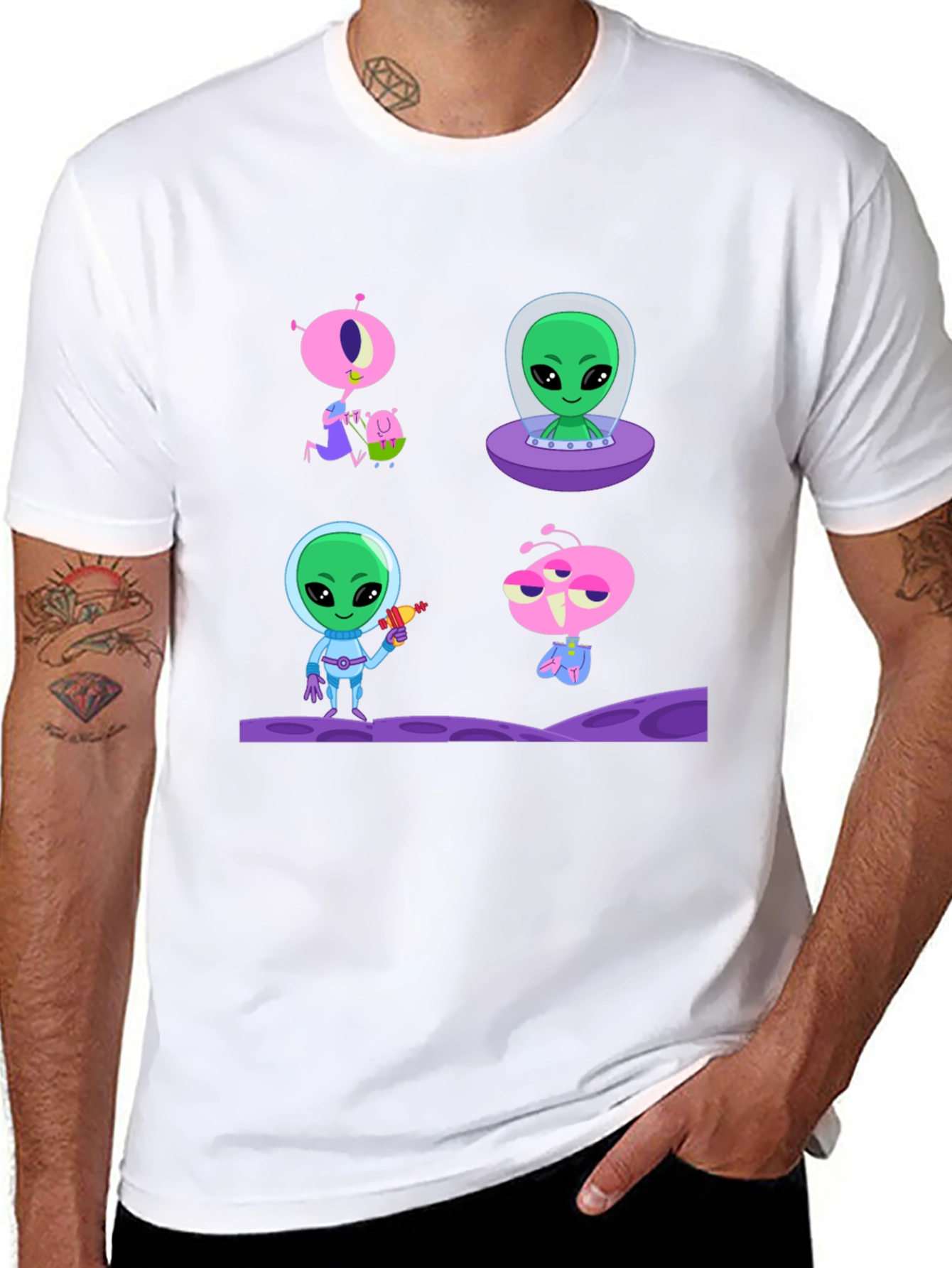Alien Cartoon Graphic T-Shirt - Black Cotton Tee