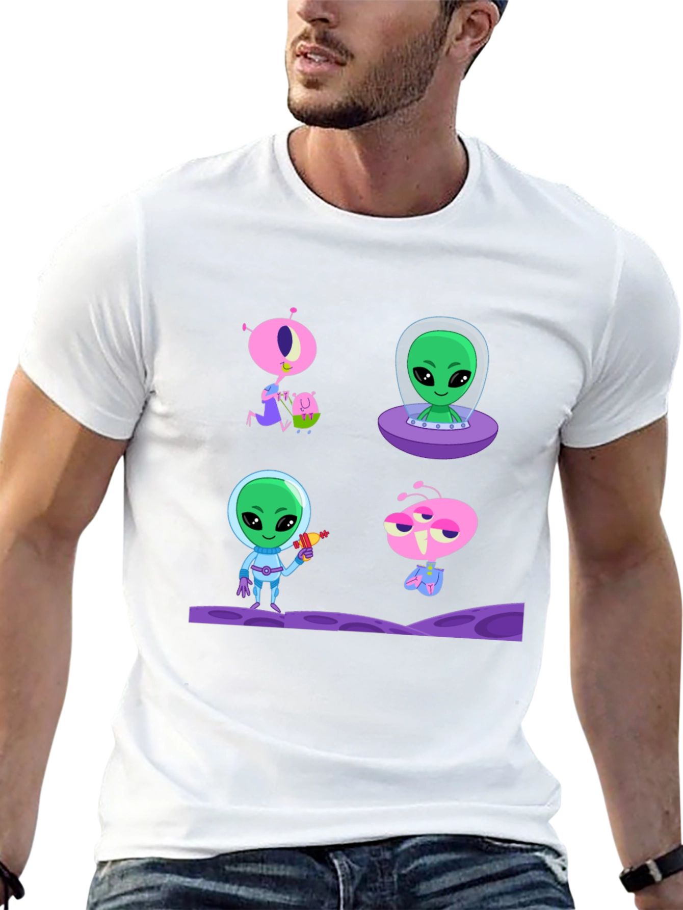 Alien Cartoon Graphic T-Shirt - Black Cotton Tee