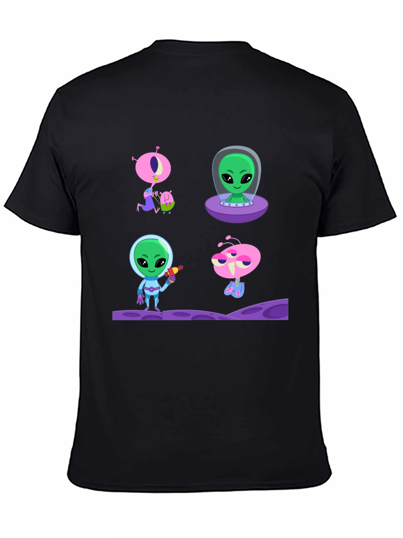 Alien Cartoon Graphic T-Shirt - Black Cotton Tee