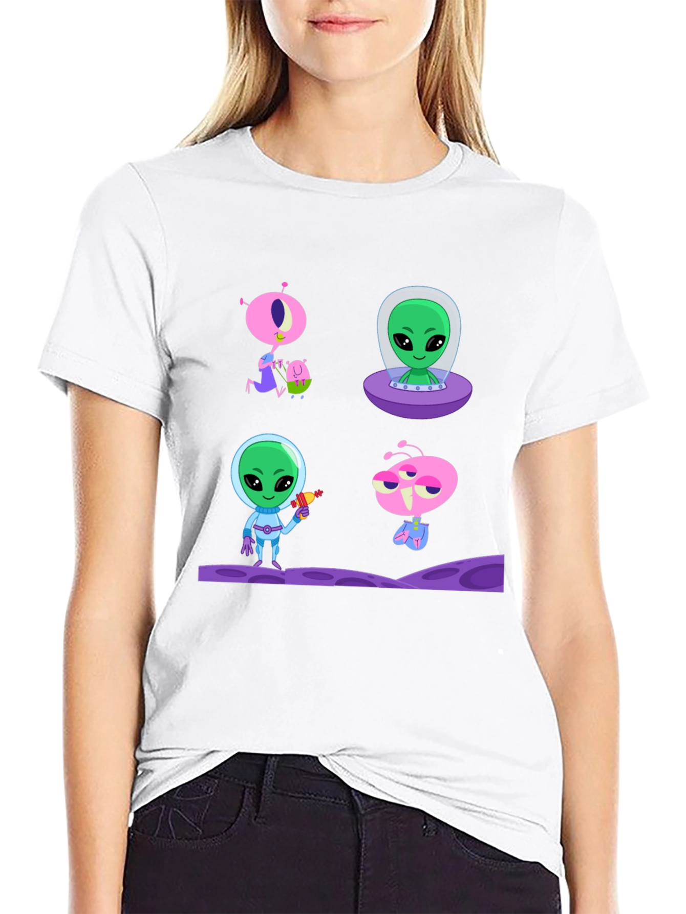 Alien Cartoon Graphic T-Shirt - Black Cotton Tee