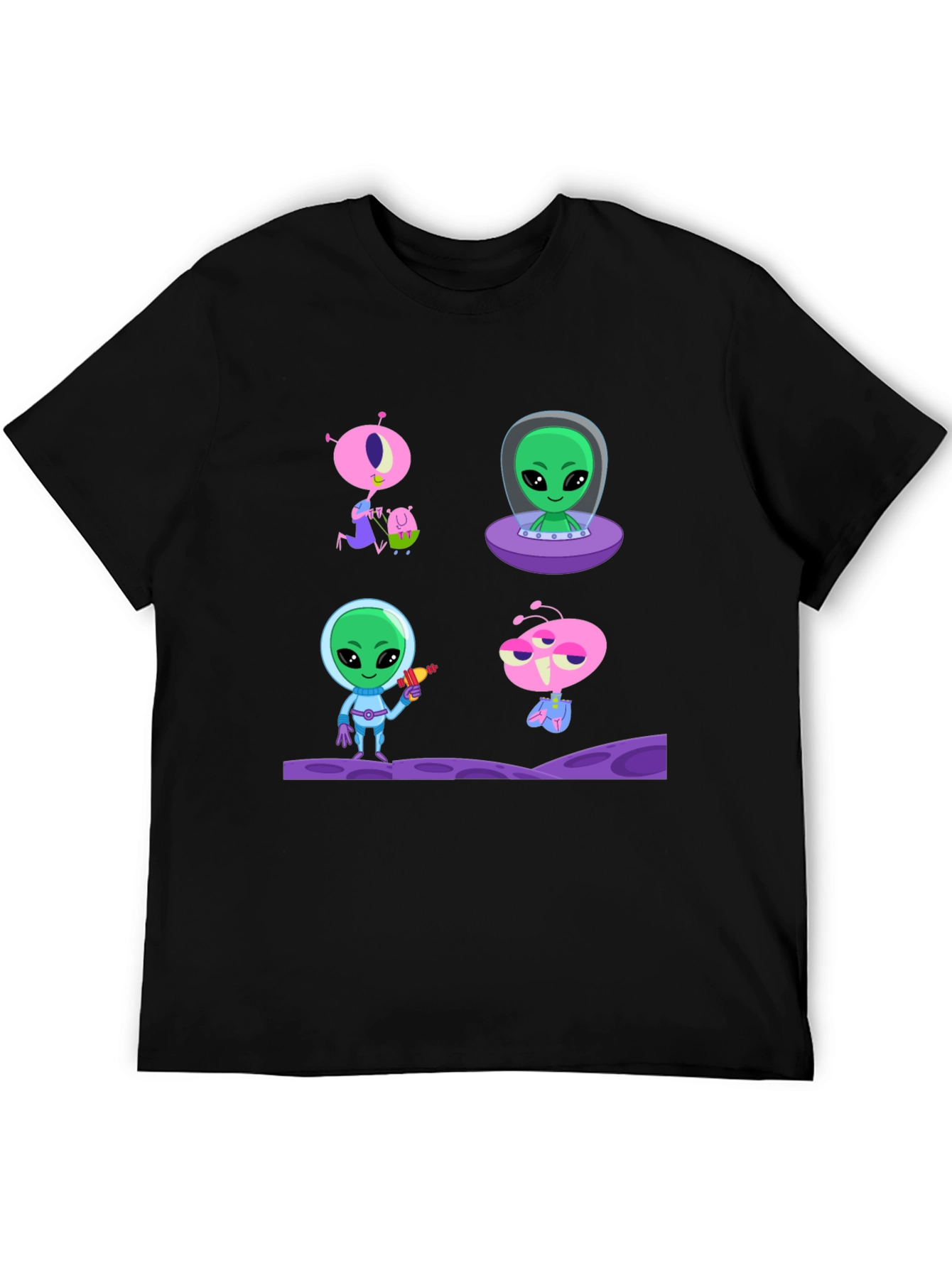 Alien Cartoon Graphic T-Shirt - Black Cotton Tee