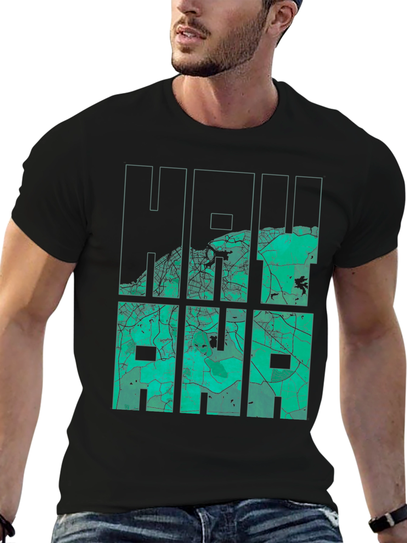 Haifa Map Graphic Tee - Black Urban Style T-Shirt