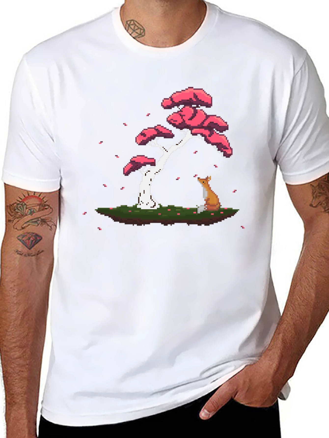 Pixel Art Fox & Bonsai Tree Graphic Tee