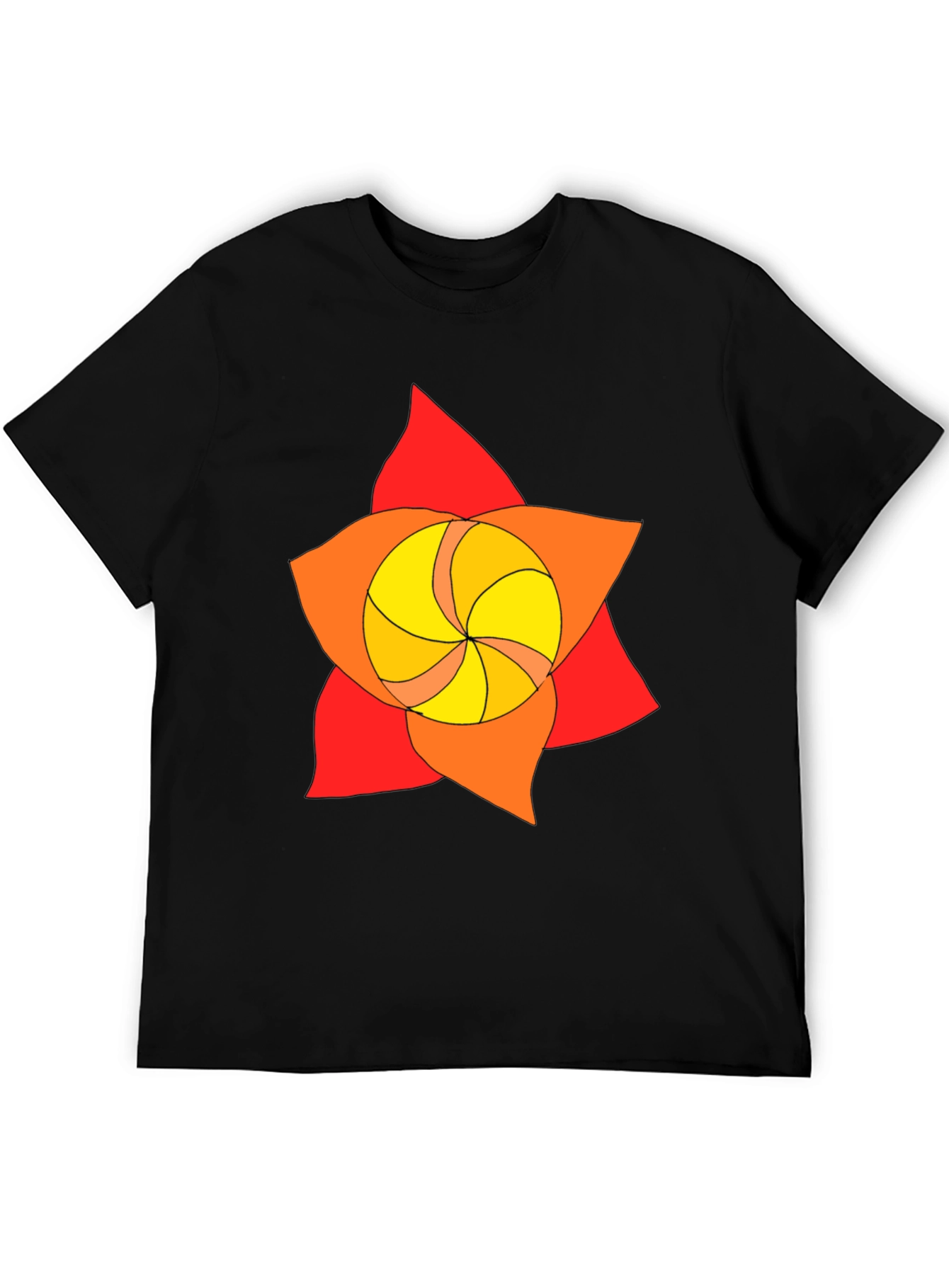 Geometric Flower Graphic Tee - Black
