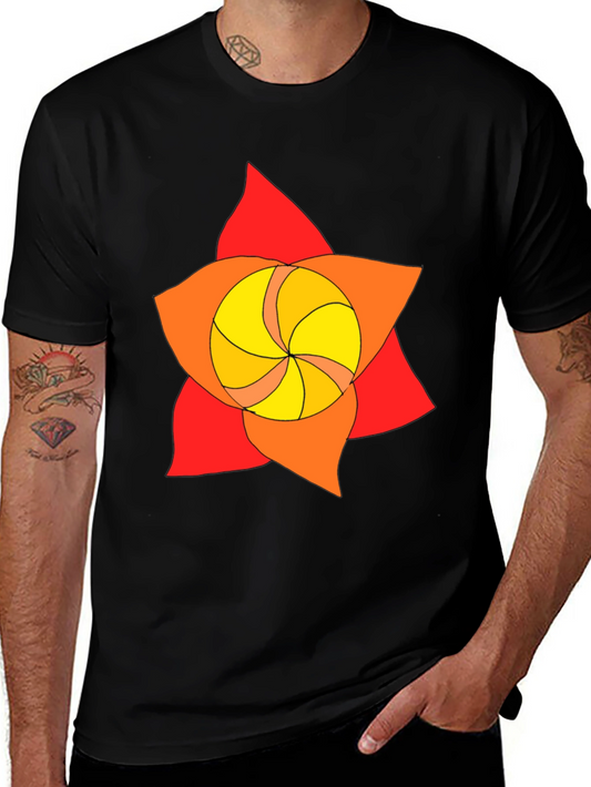 Geometric Flower Graphic Tee - Black