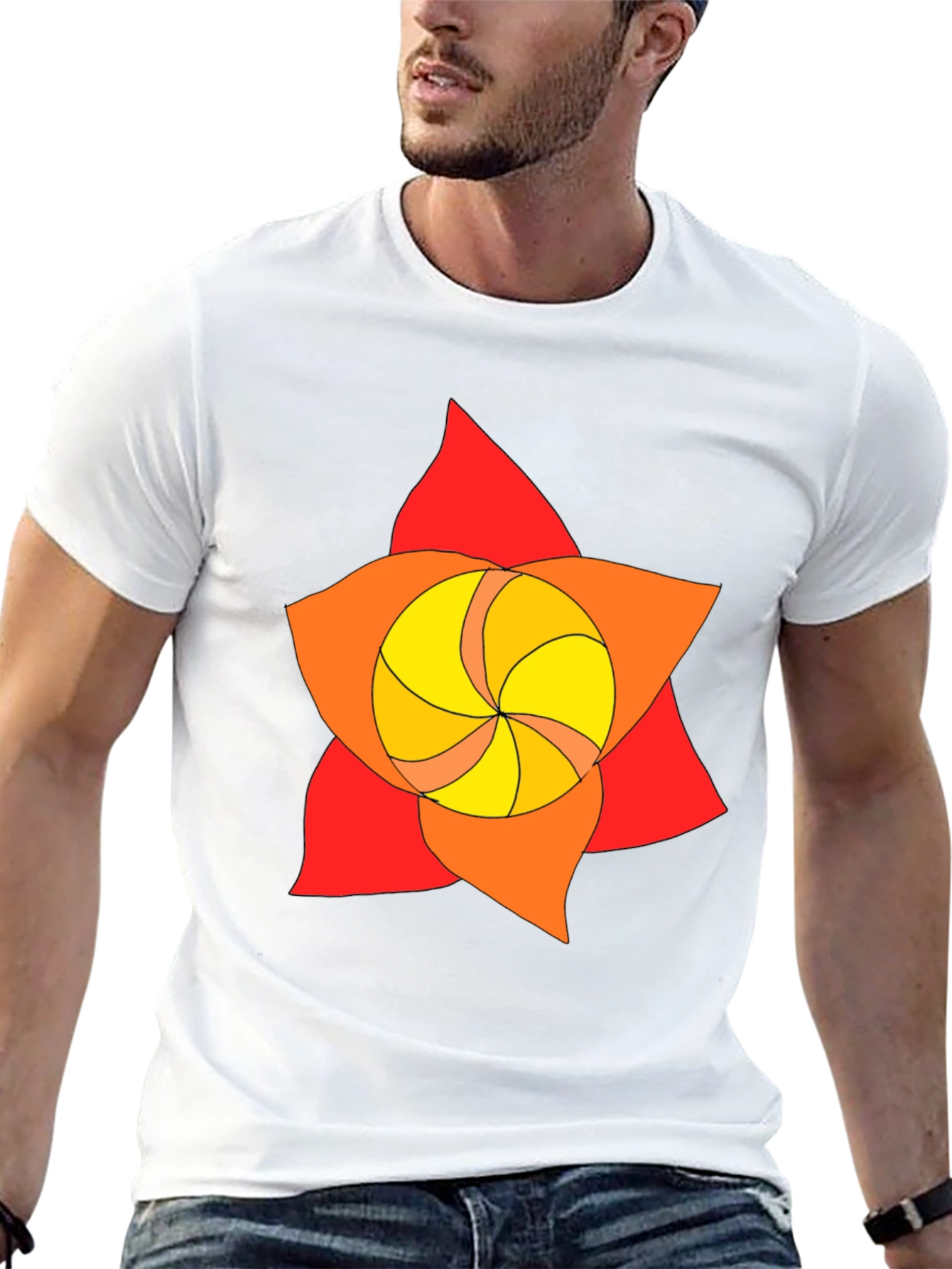 Geometric Flower Graphic Tee - Black