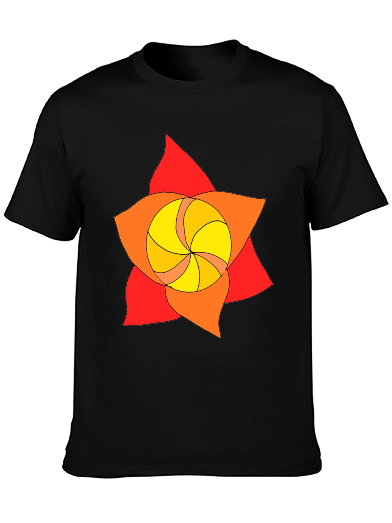 Geometric Flower Graphic Tee - Black