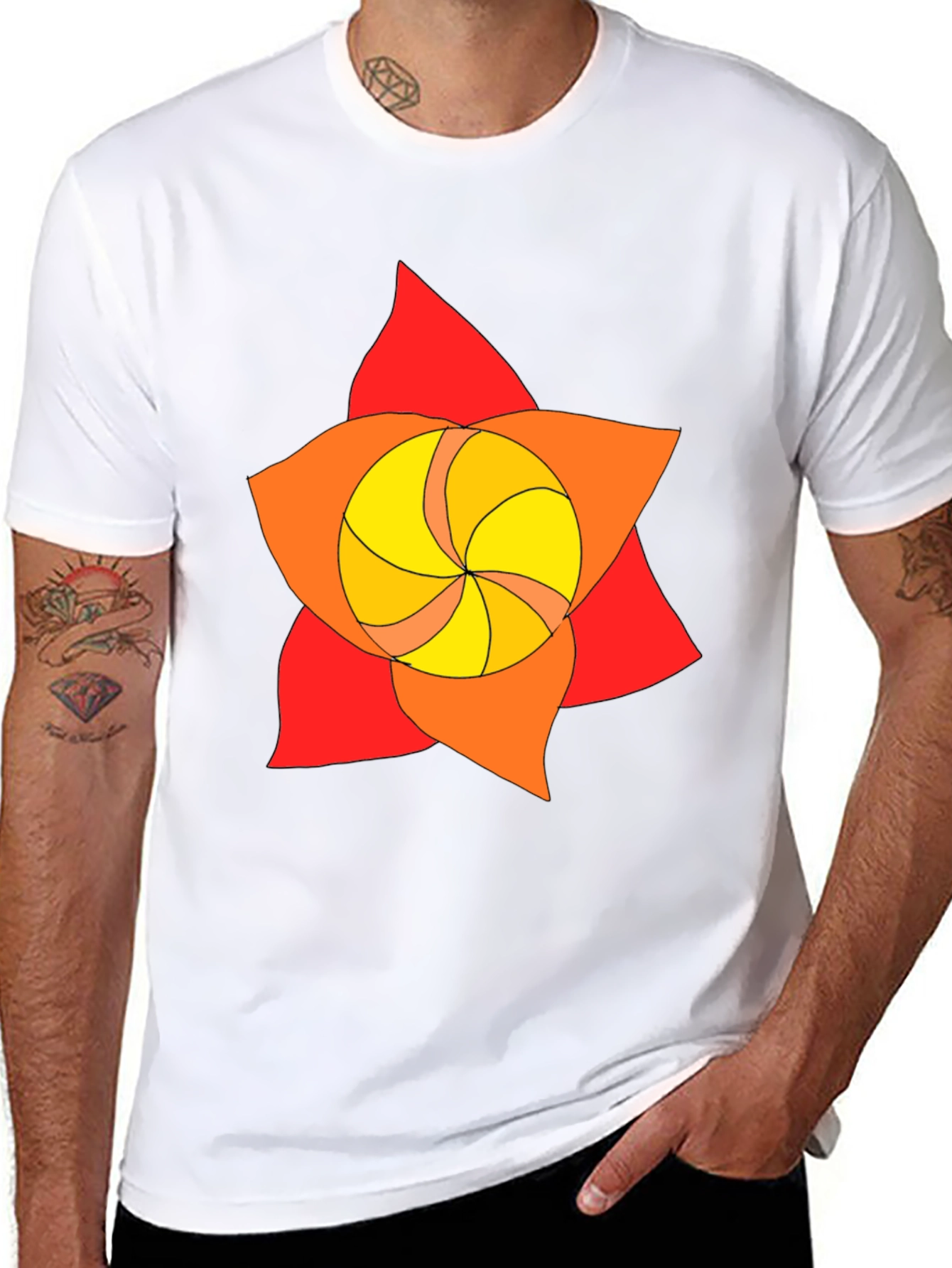 Geometric Flower Graphic Tee - Black