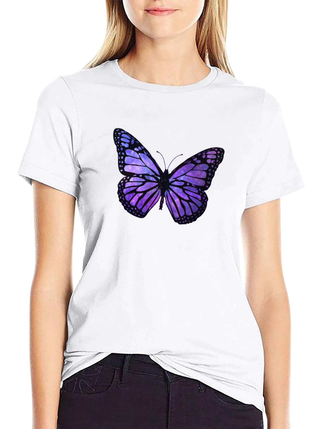 Galaxy Butterfly Graphic Black T-Shirt