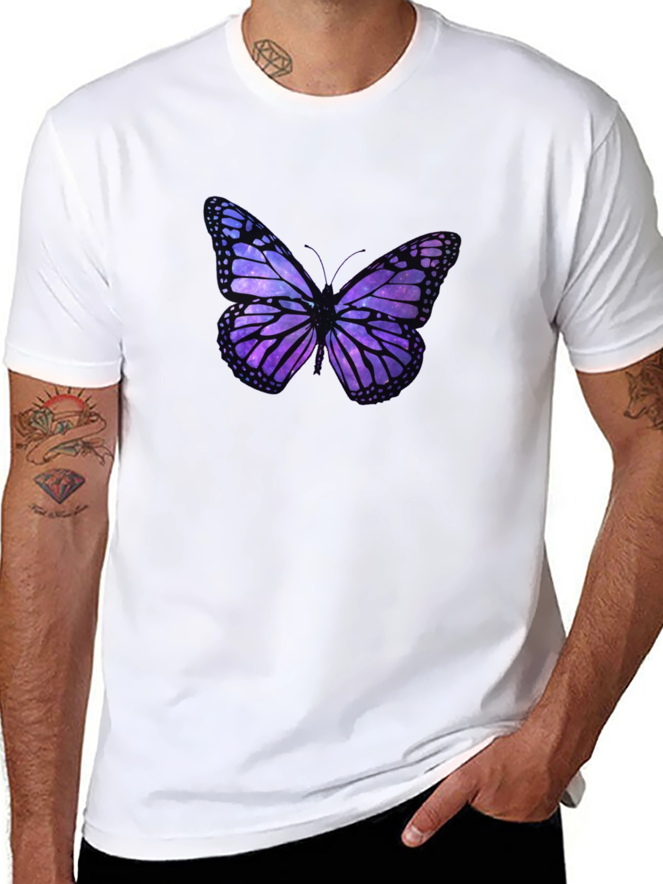 Galaxy Butterfly Graphic Black T-Shirt